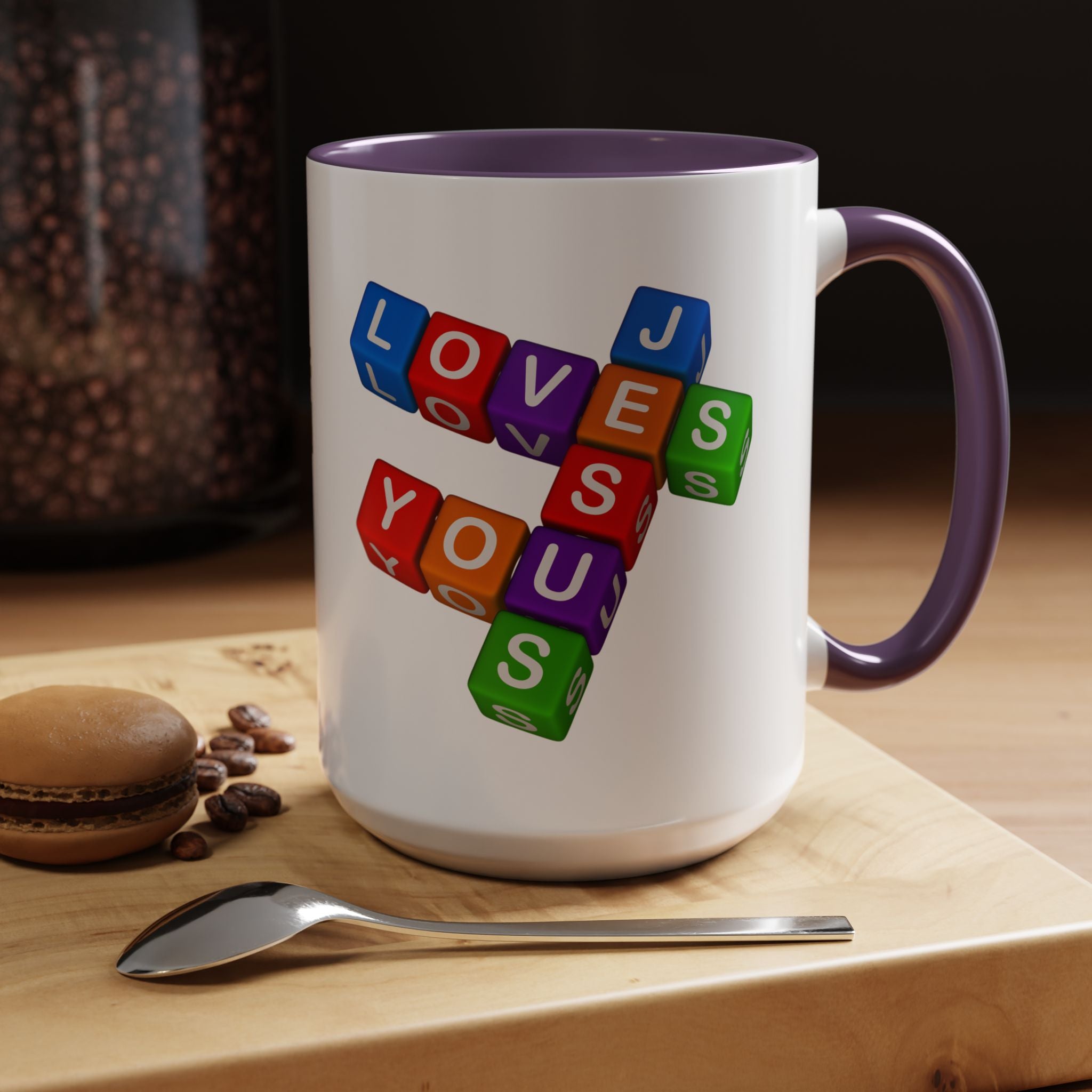 Colorful Letter Blocks 'Jesus Loves You' Mug | Accent Coffee Mug