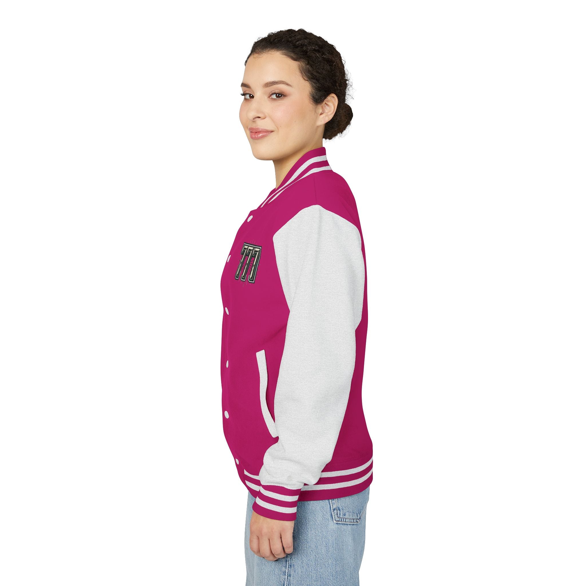 777 Emblem Letterman Jacket | Red White Varsity