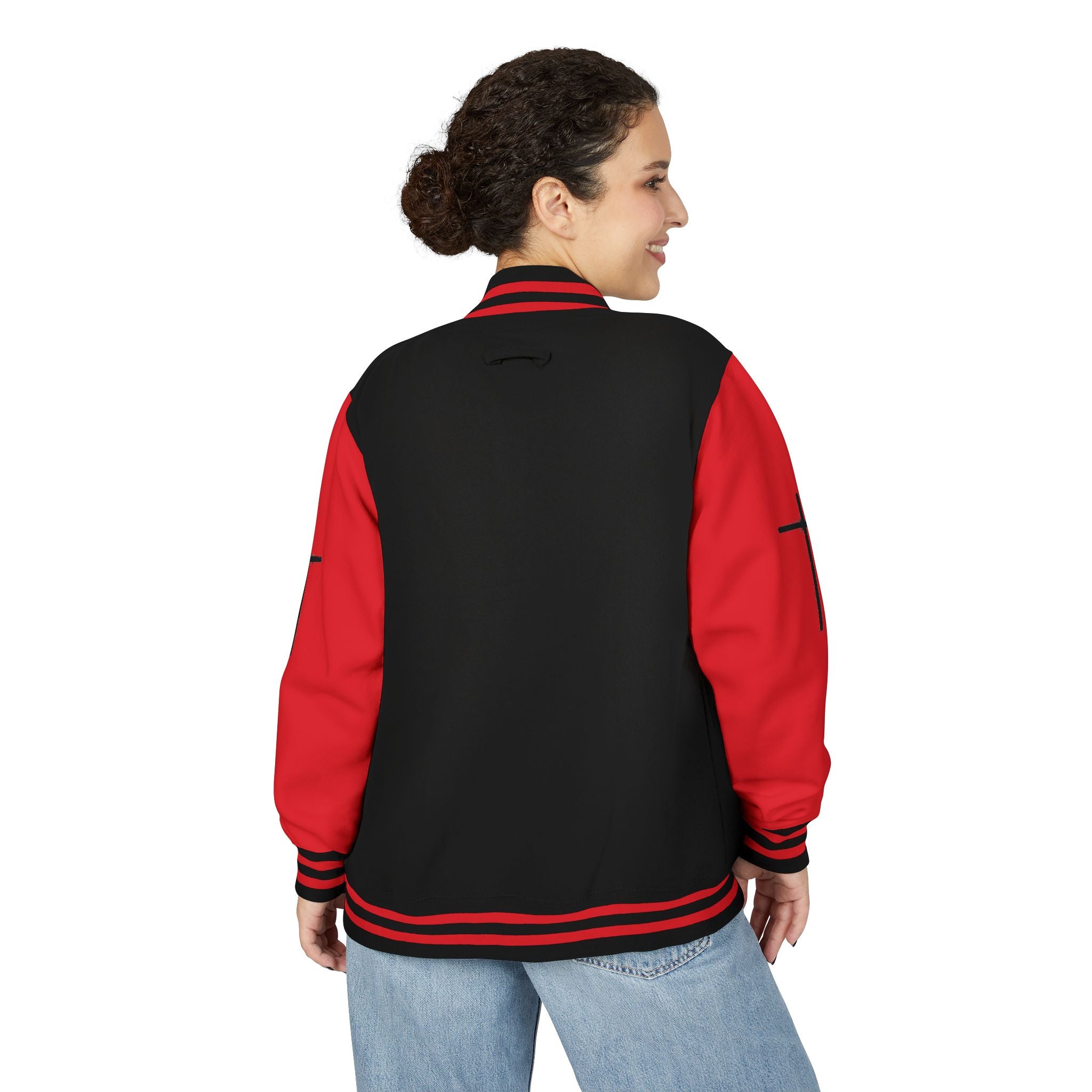 Cross Emblem Letterman Jacket | Red White Varsity