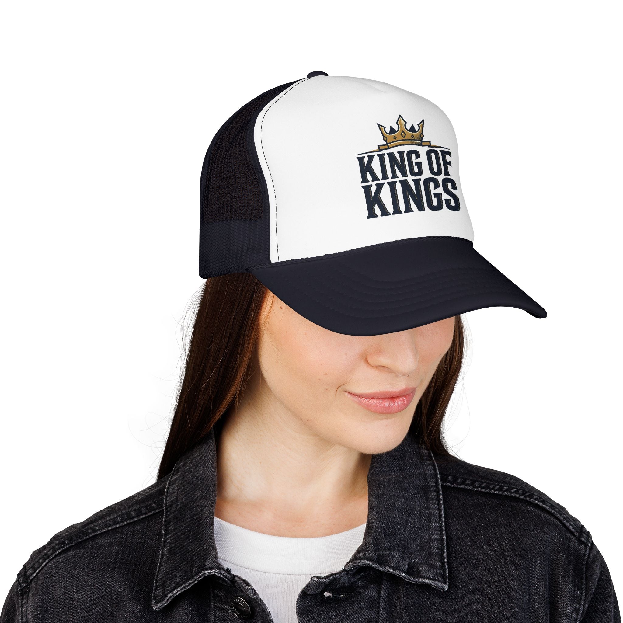 King of Kings Trucker Hat – Foam Mesh Baseball Cap with Gold Crown Design