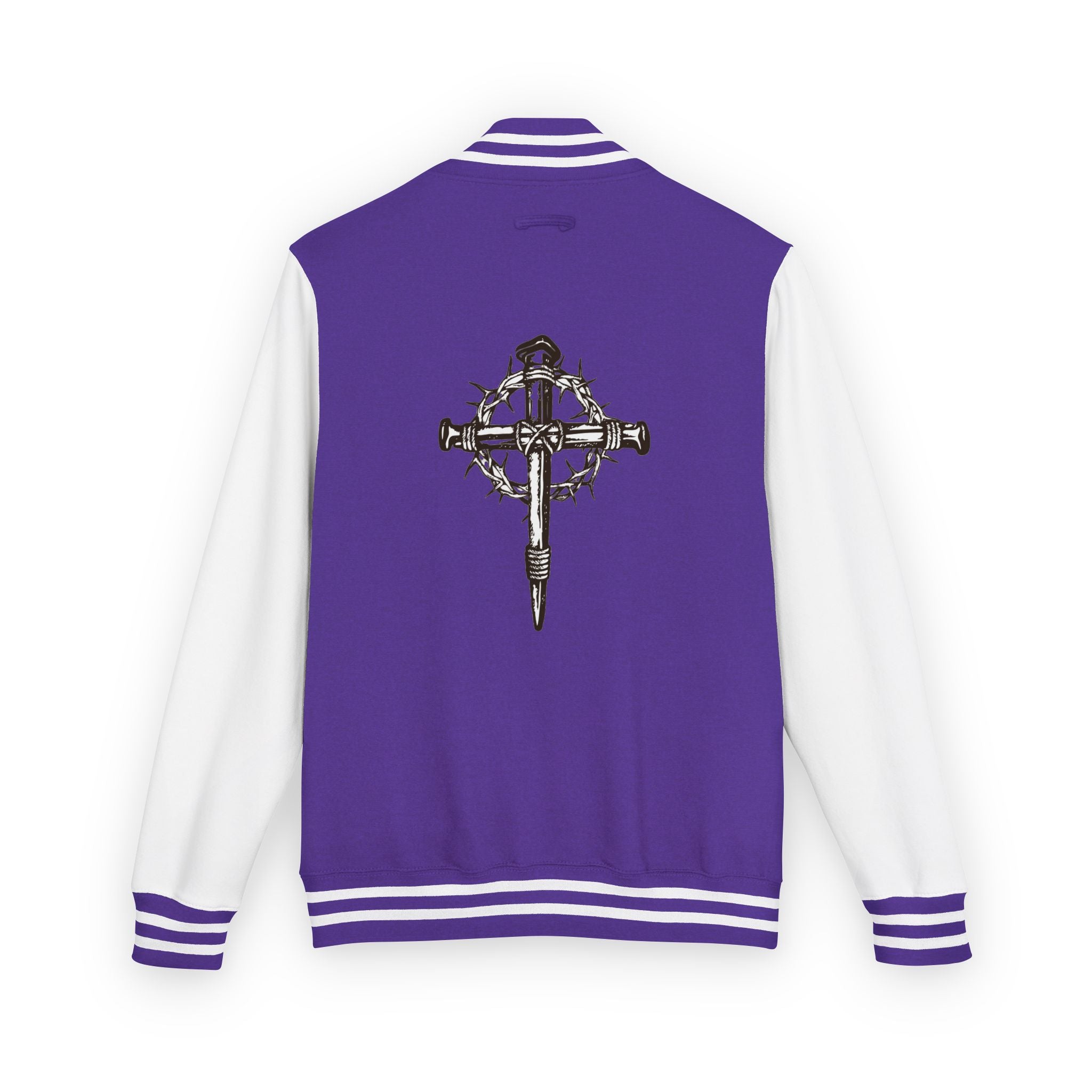 Gothic Cross Nail Emblem Letterman Jacket | Red White Varsity
