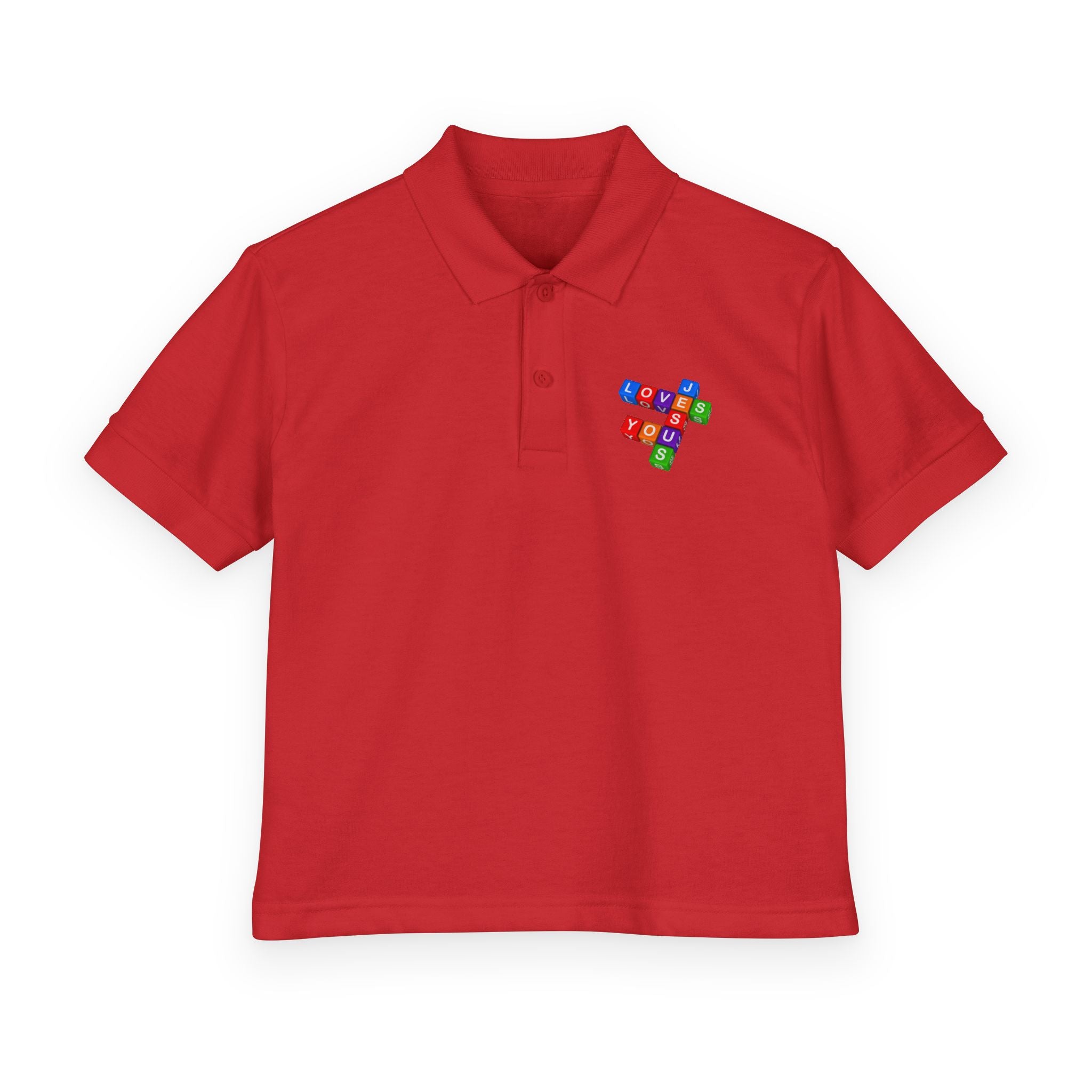 Jesus Loves You cross block design Youth Polo
