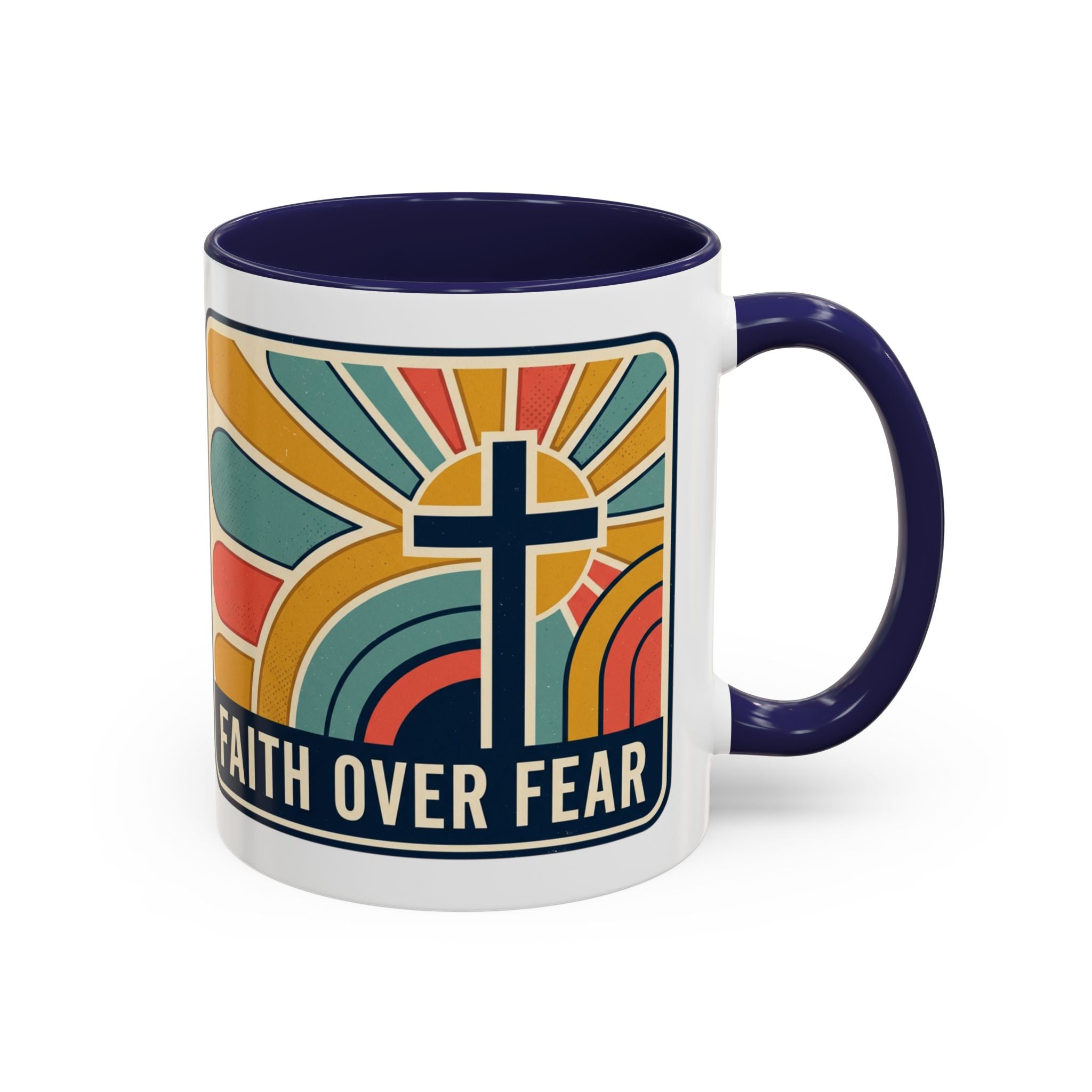 Faith over fear Retro Script Mug | Accent Coffee Mug