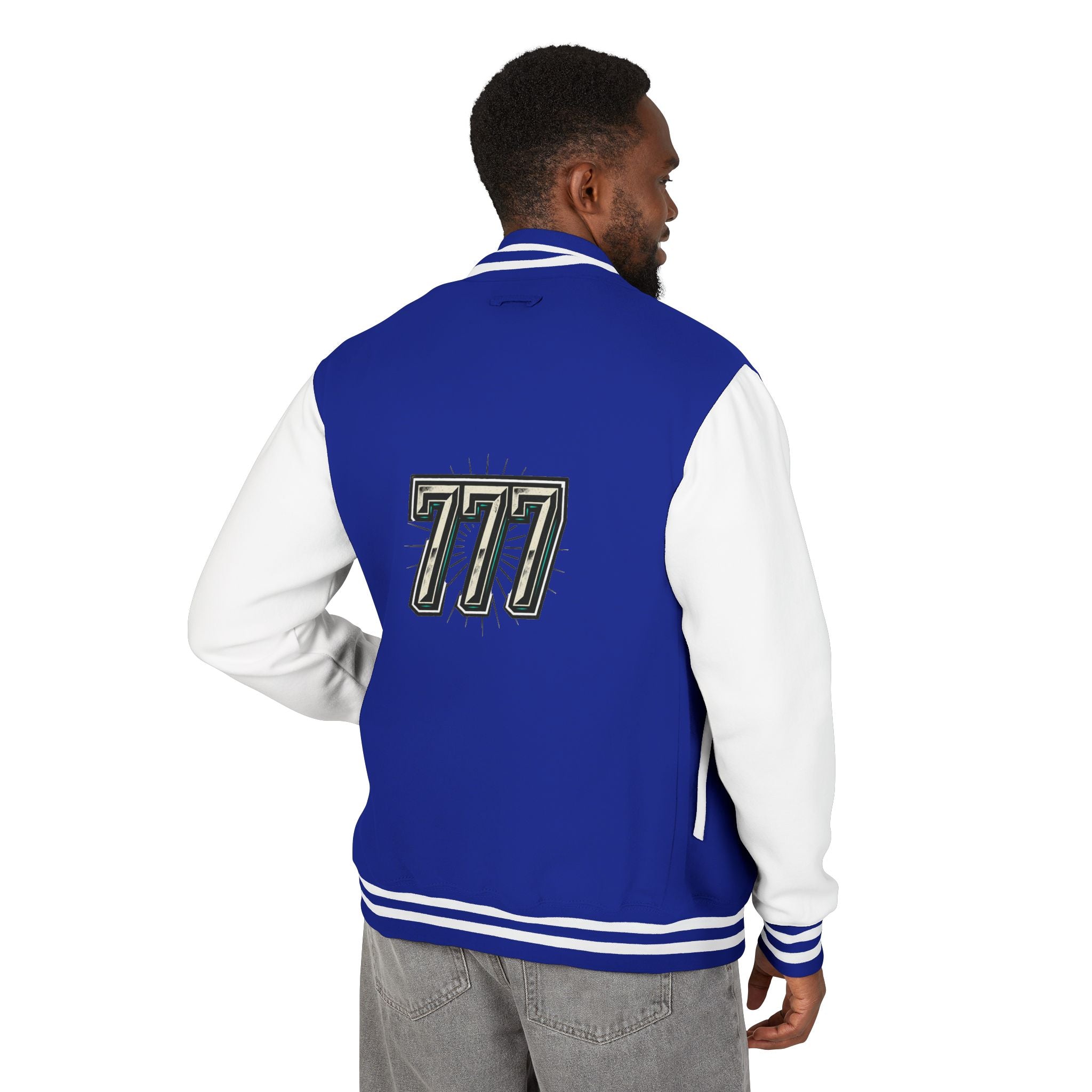 777 Emblem Letterman Jacket | Red White Varsity
