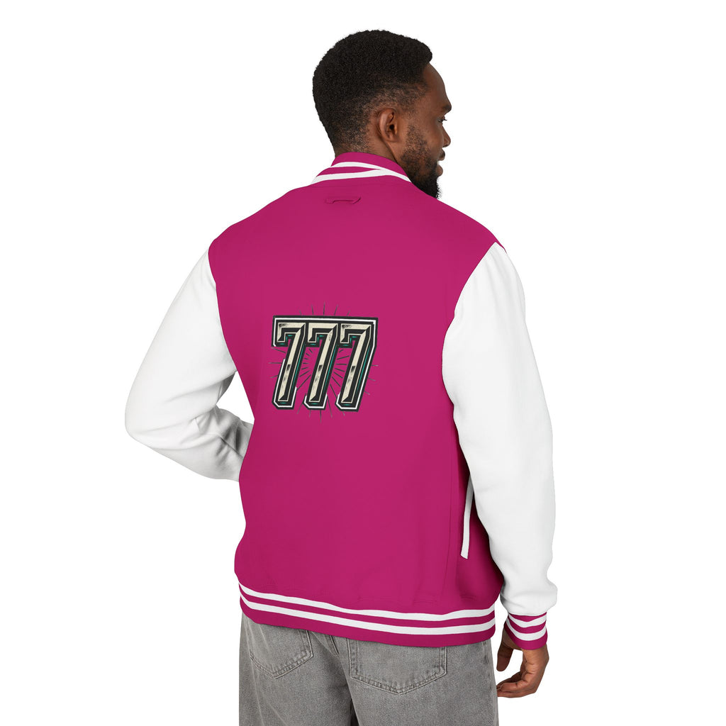 777 Emblem Letterman Jacket | Red White Varsity
