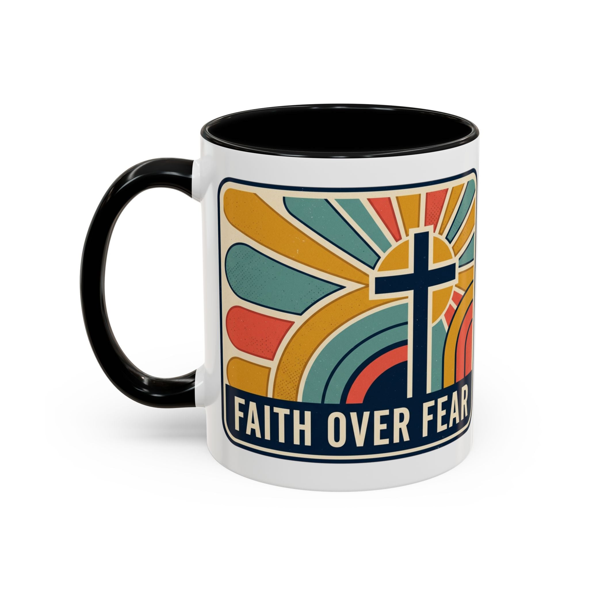 Faith over fear Retro Script Mug | Accent Coffee Mug
