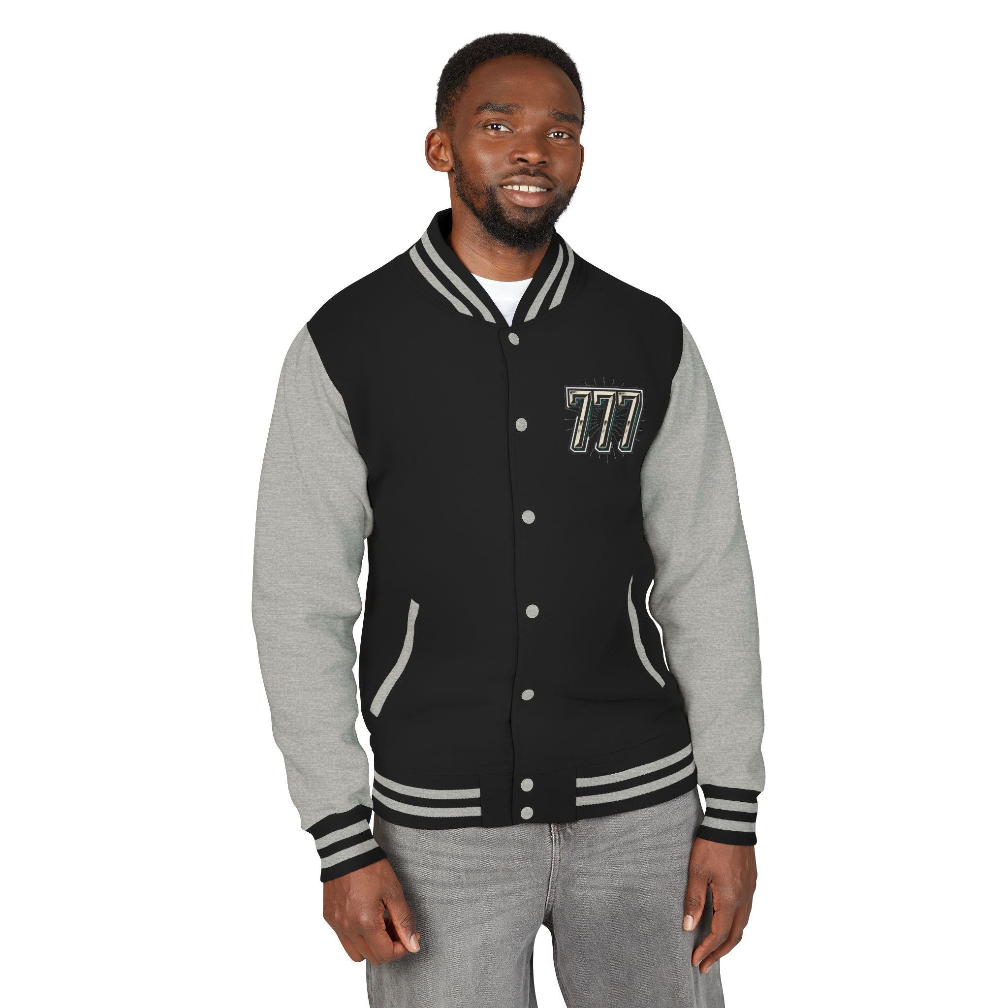 777 Emblem Letterman Jacket | Red White Varsity