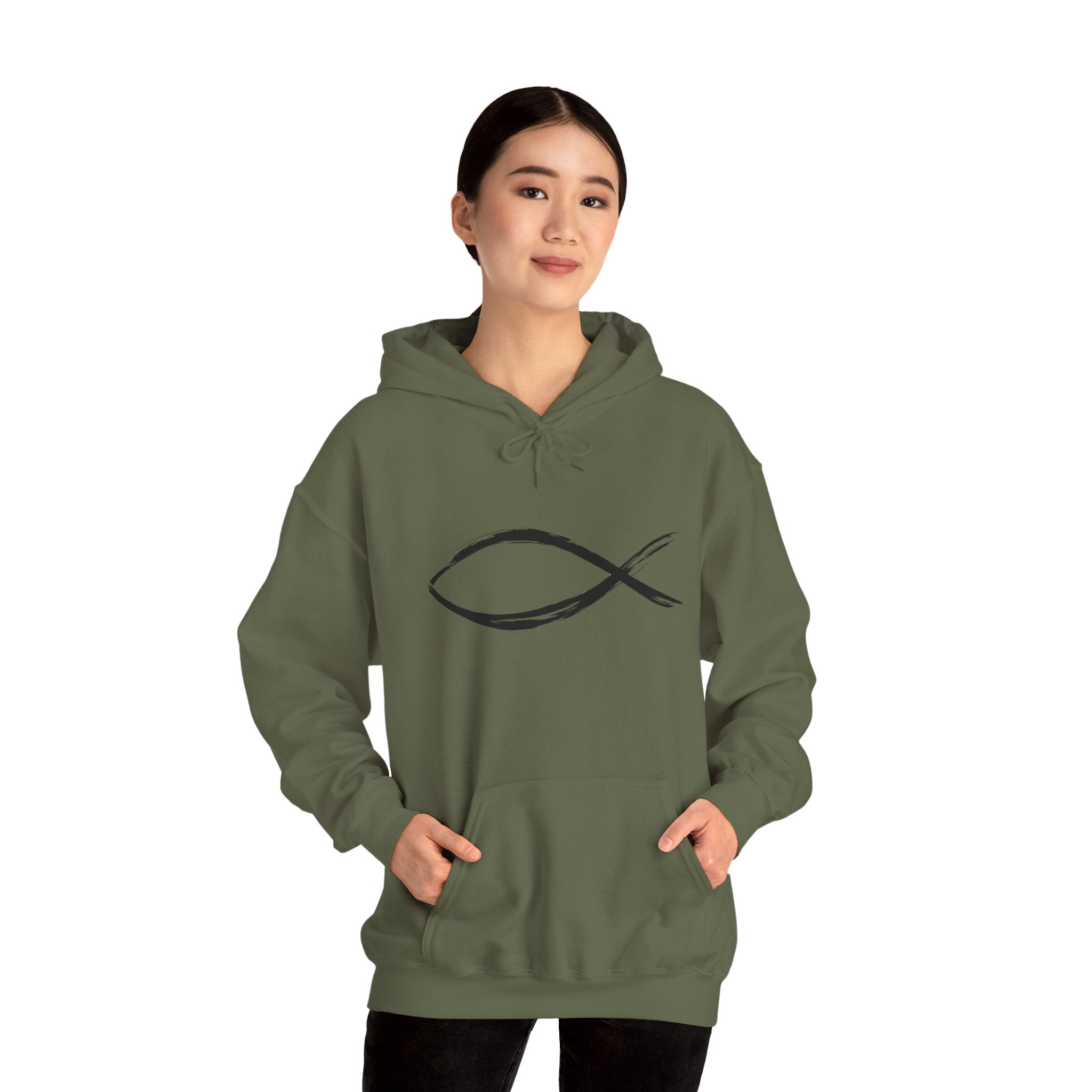 Christian Fish Symbal Heavy Blend™ Hooded Sweatshirt