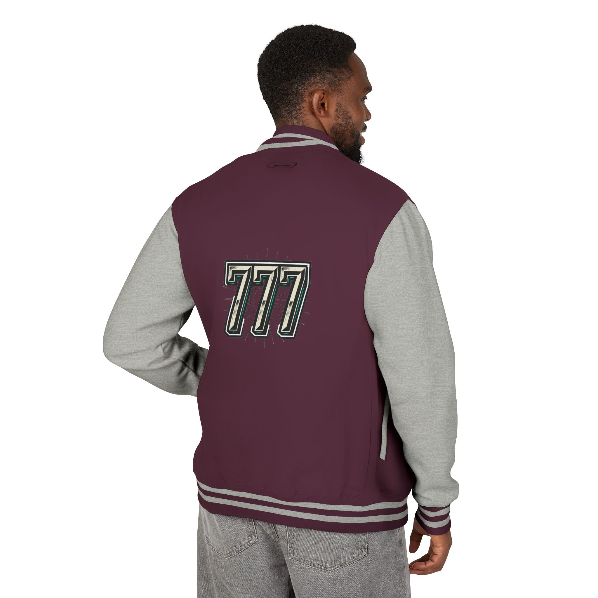 777 Emblem Letterman Jacket | Red White Varsity
