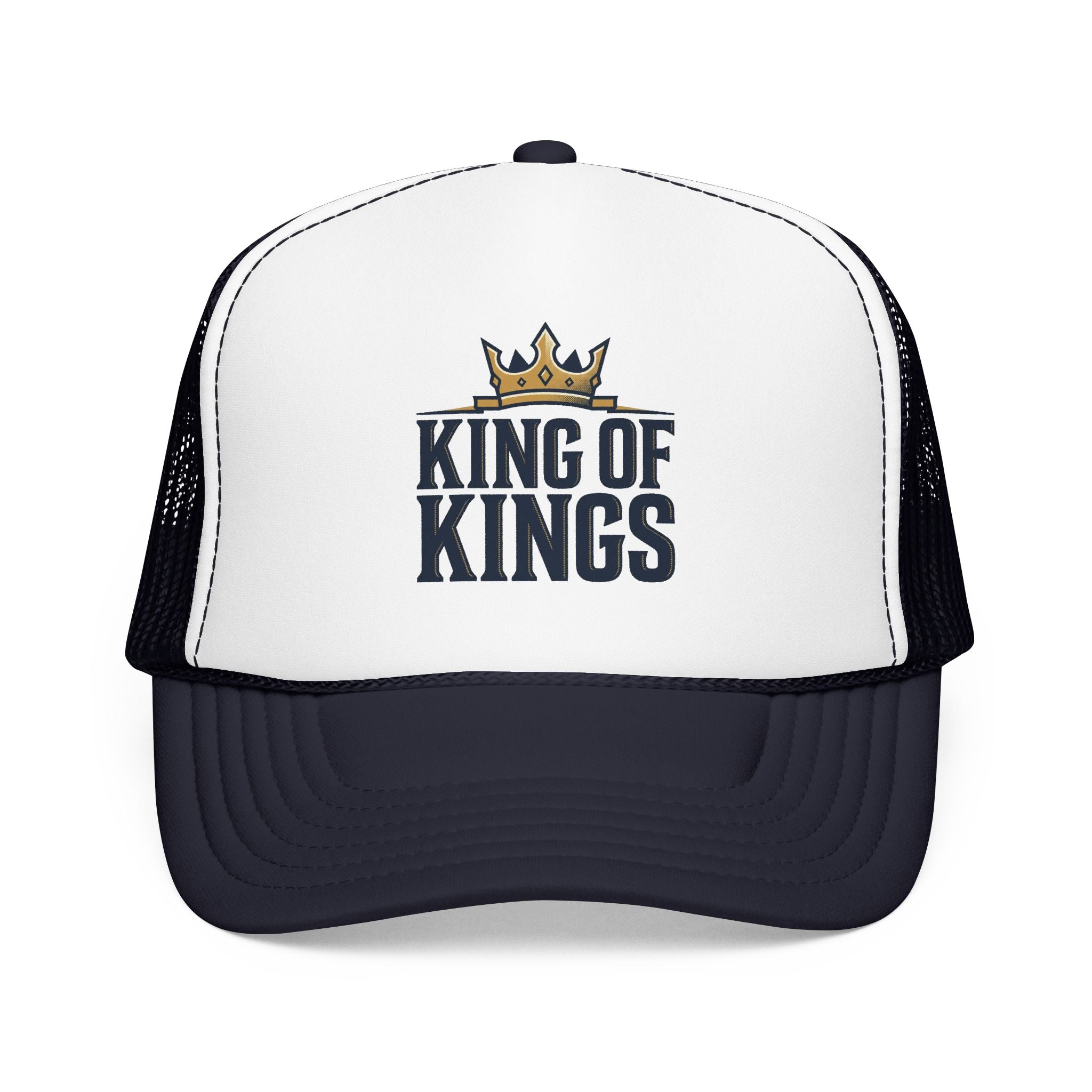 King of Kings Trucker Hat – Foam Mesh Baseball Cap with Gold Crown Design