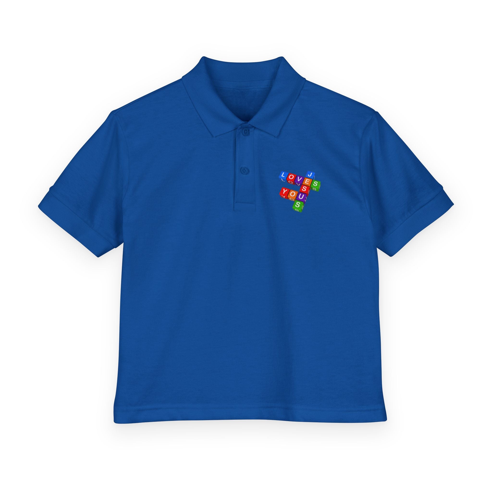 Jesus Loves You cross block design Youth Polo