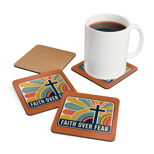 "Faith over Fear" Cork Coaster Set – 'Come as You Are' Retro Door & Heart Drink Coasters