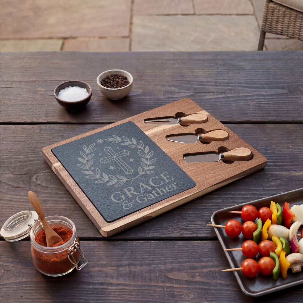 Grace and Gather Charcuterie Board with Slate Insert & Cheese Knives