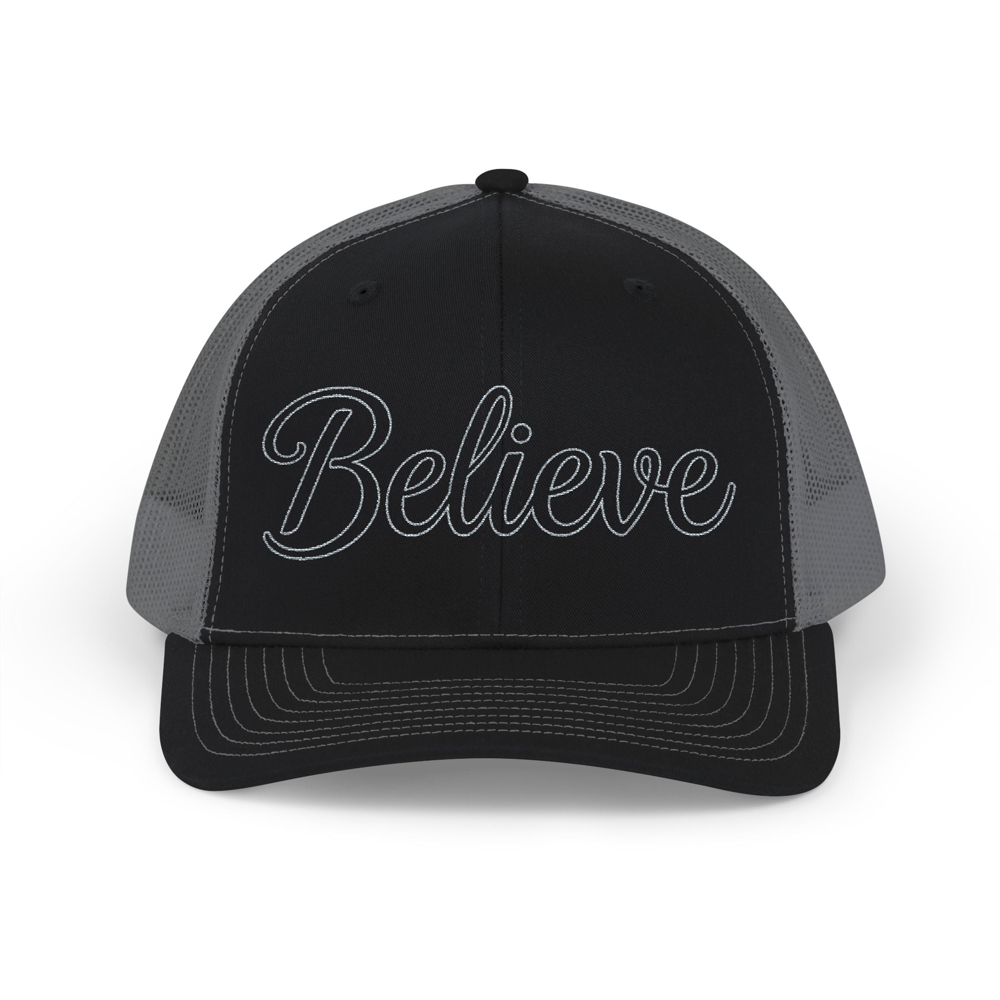 Believe Embroidered Trucker Cap — Inspirational Snapback Hat
