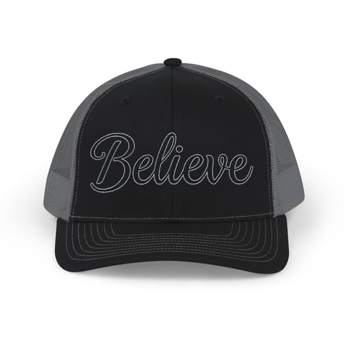 Believe Embroidered Trucker Cap — Inspirational Snapback Hat