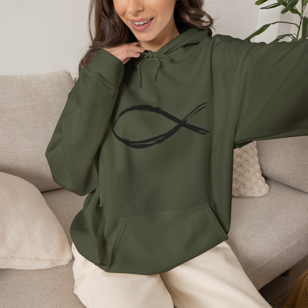 Christian Fish Symbal Heavy Blend™ Hooded Sweatshirt