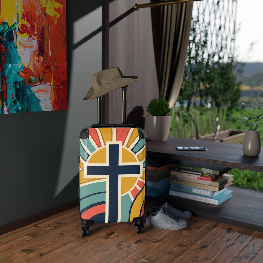 Christian Cross Carry-On Suitcase — Retro Sunrise Faith Luggage