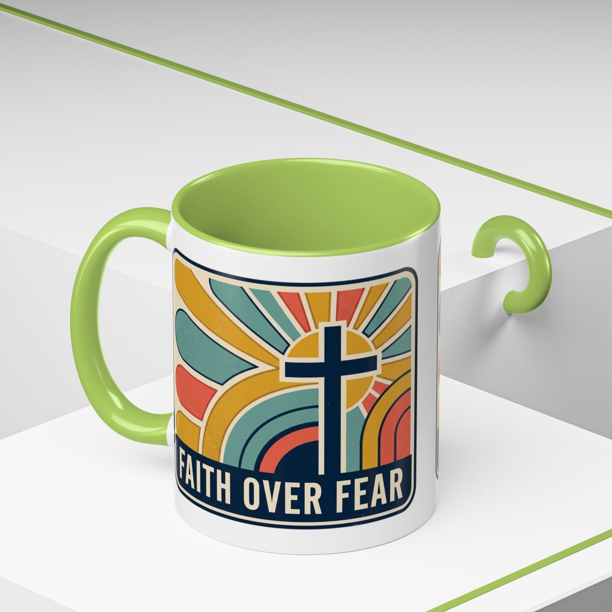 Faith over fear Retro Script Mug | Accent Coffee Mug