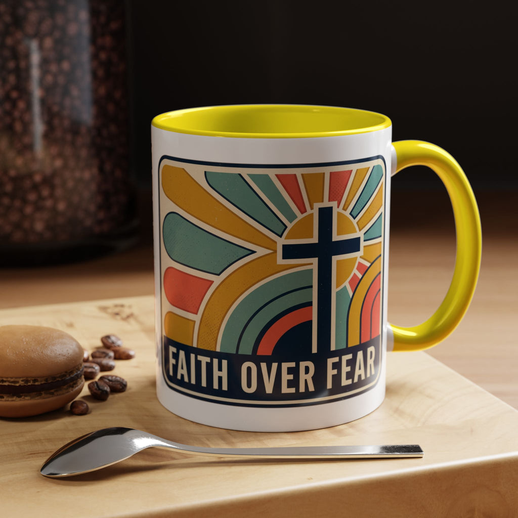 Faith over fear Retro Script Mug | Accent Coffee Mug