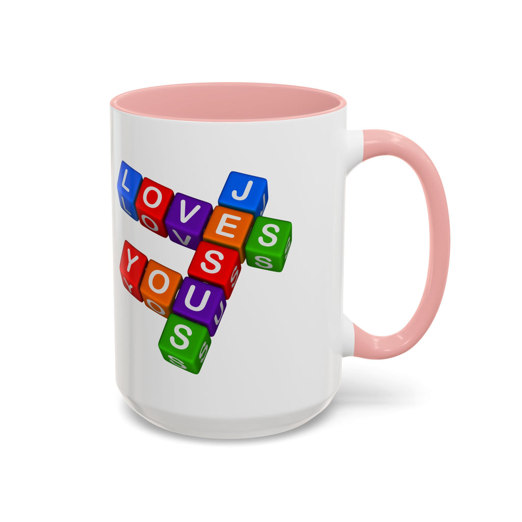 Colorful Letter Blocks 'Jesus Loves You' Mug | Accent Coffee Mug