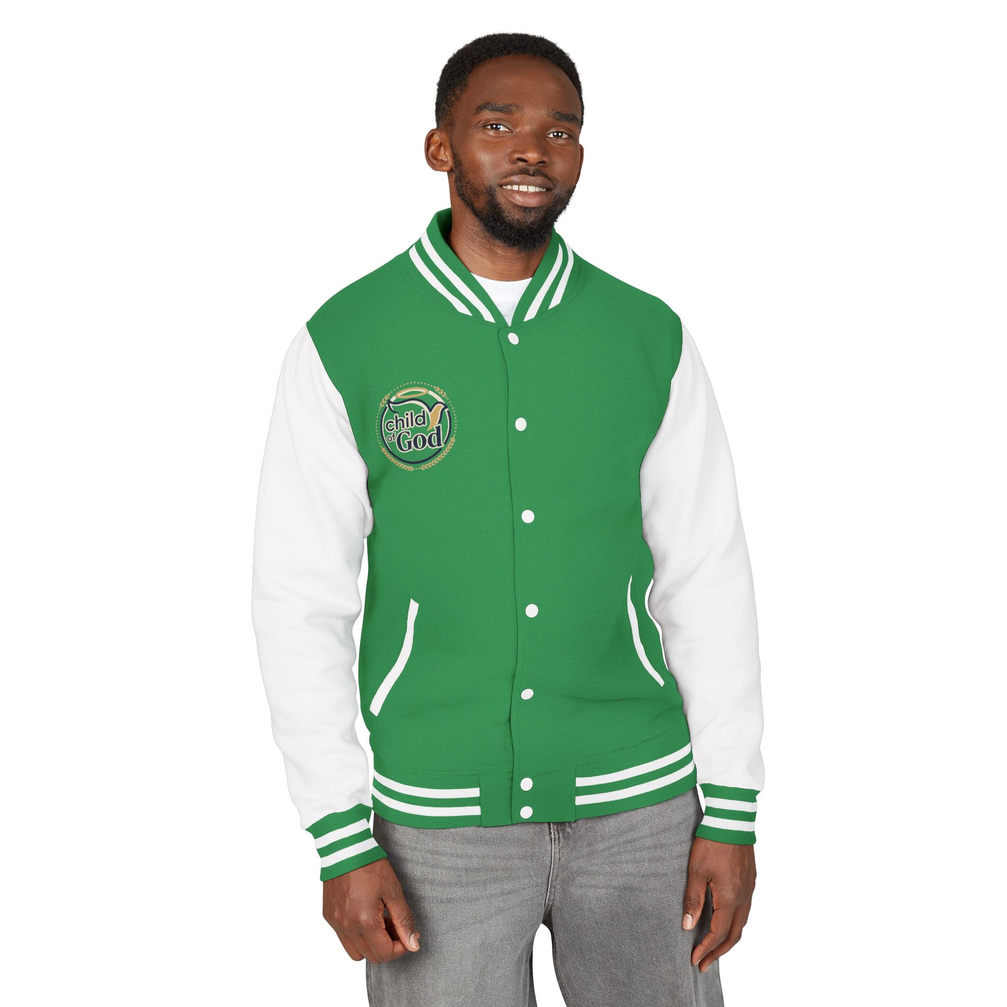 Child of God Emblem Letterman Jacket | Red White Varsity