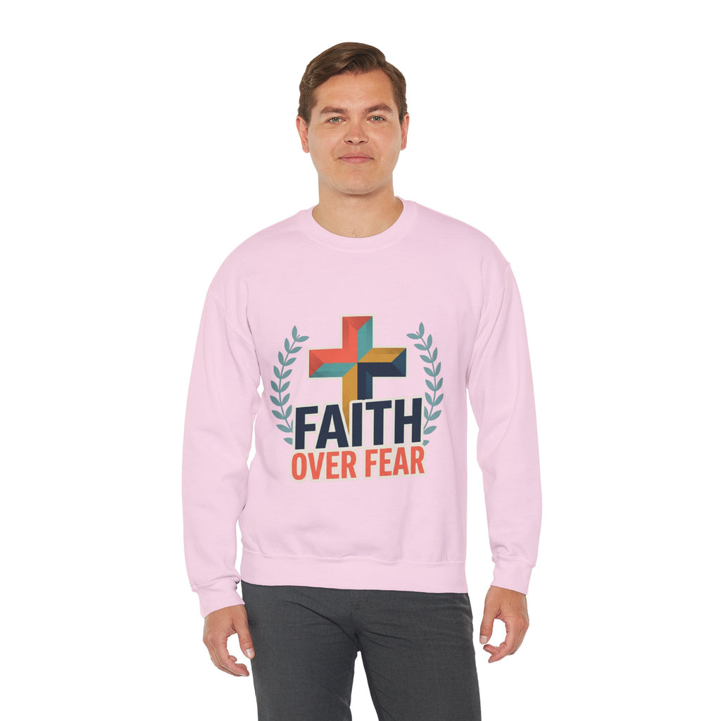 Faith Over Fear Crewneck Sweatshirt — Christian Cross Inspirational Pullover