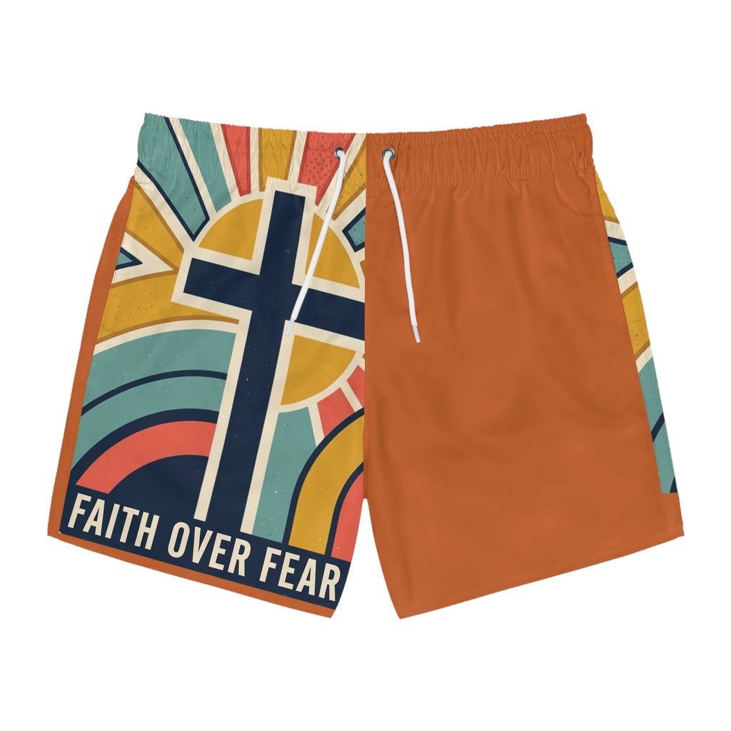 Faith over fear— Retro Orange Cross Beach Shorts