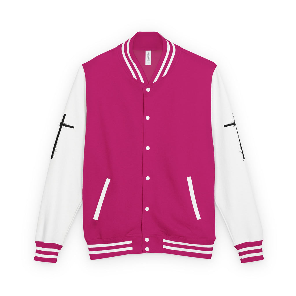 Cross Emblem Letterman Jacket | Red White Varsity