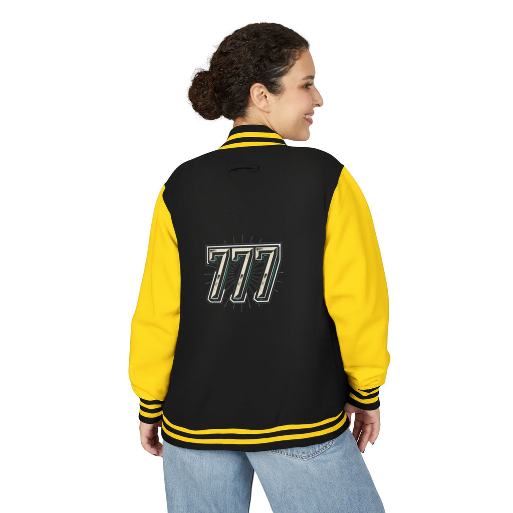 777 Emblem Letterman Jacket | Red White Varsity