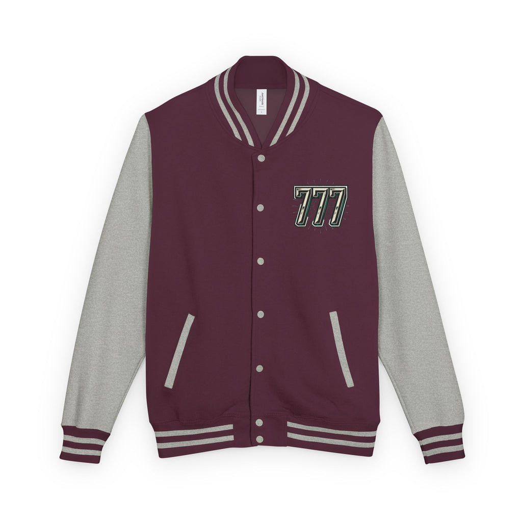 777 Emblem Letterman Jacket | Red White Varsity