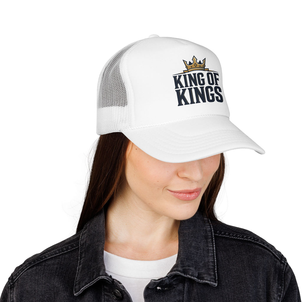 King of Kings Trucker Hat – Foam Mesh Baseball Cap with Gold Crown Design