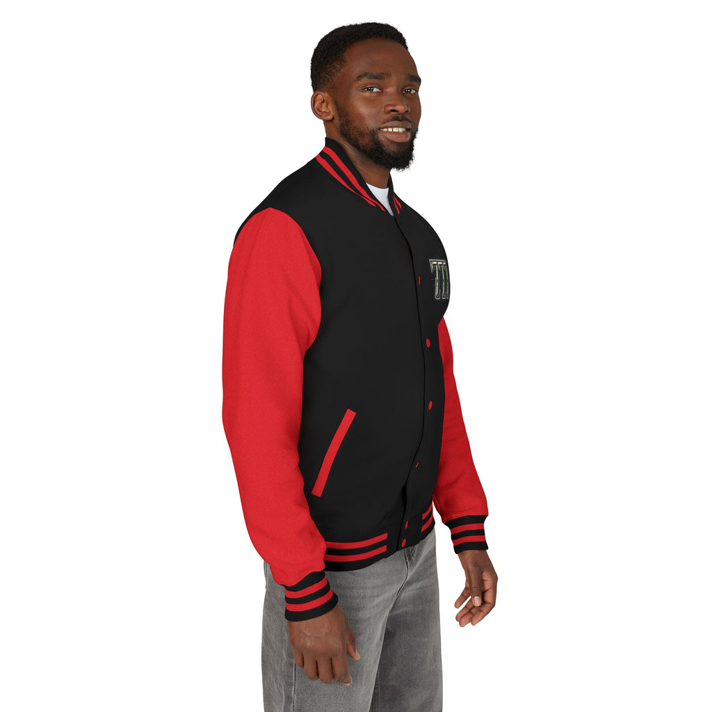 777 Emblem Letterman Jacket | Red White Varsity