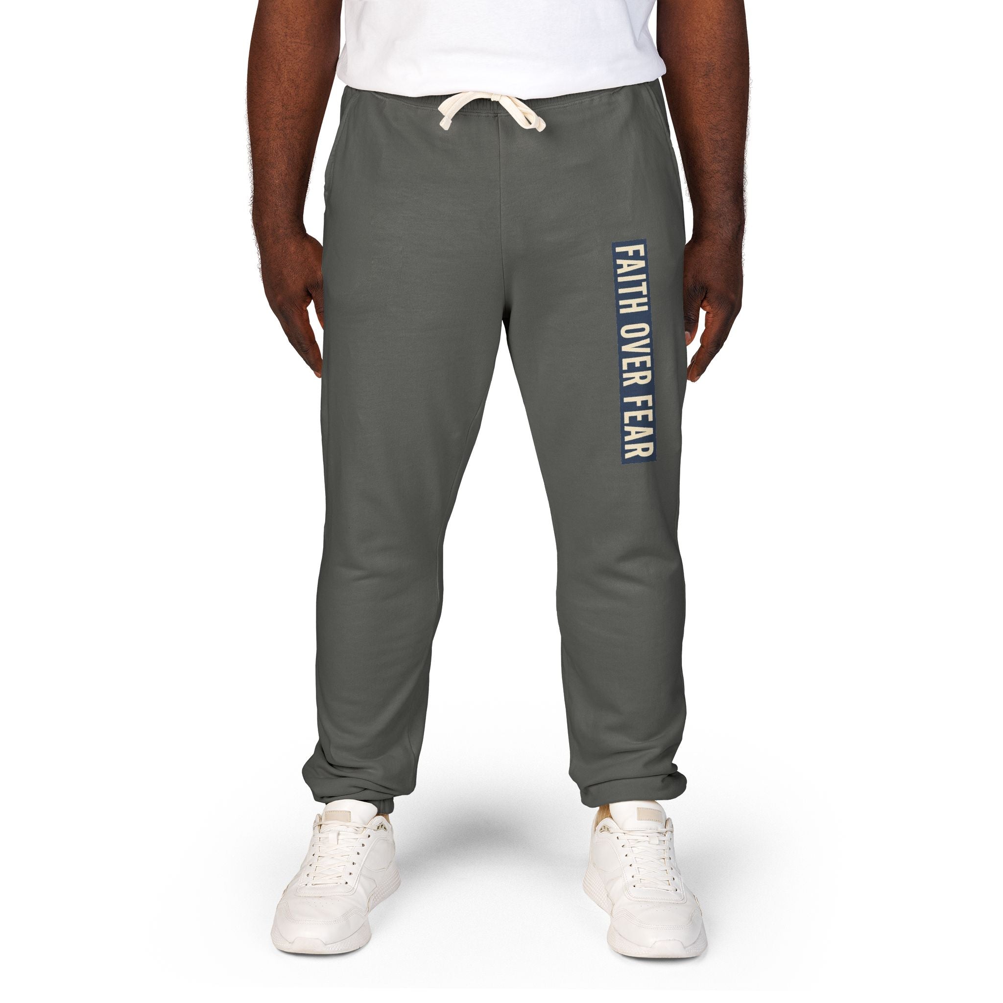 Distressed Faith over Fear Sweatpants | Garment-Dyed Fleece Joggers