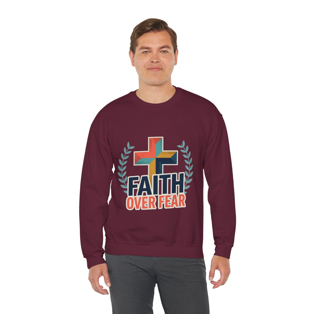 Faith Over Fear Crewneck Sweatshirt — Christian Cross Inspirational Pullover