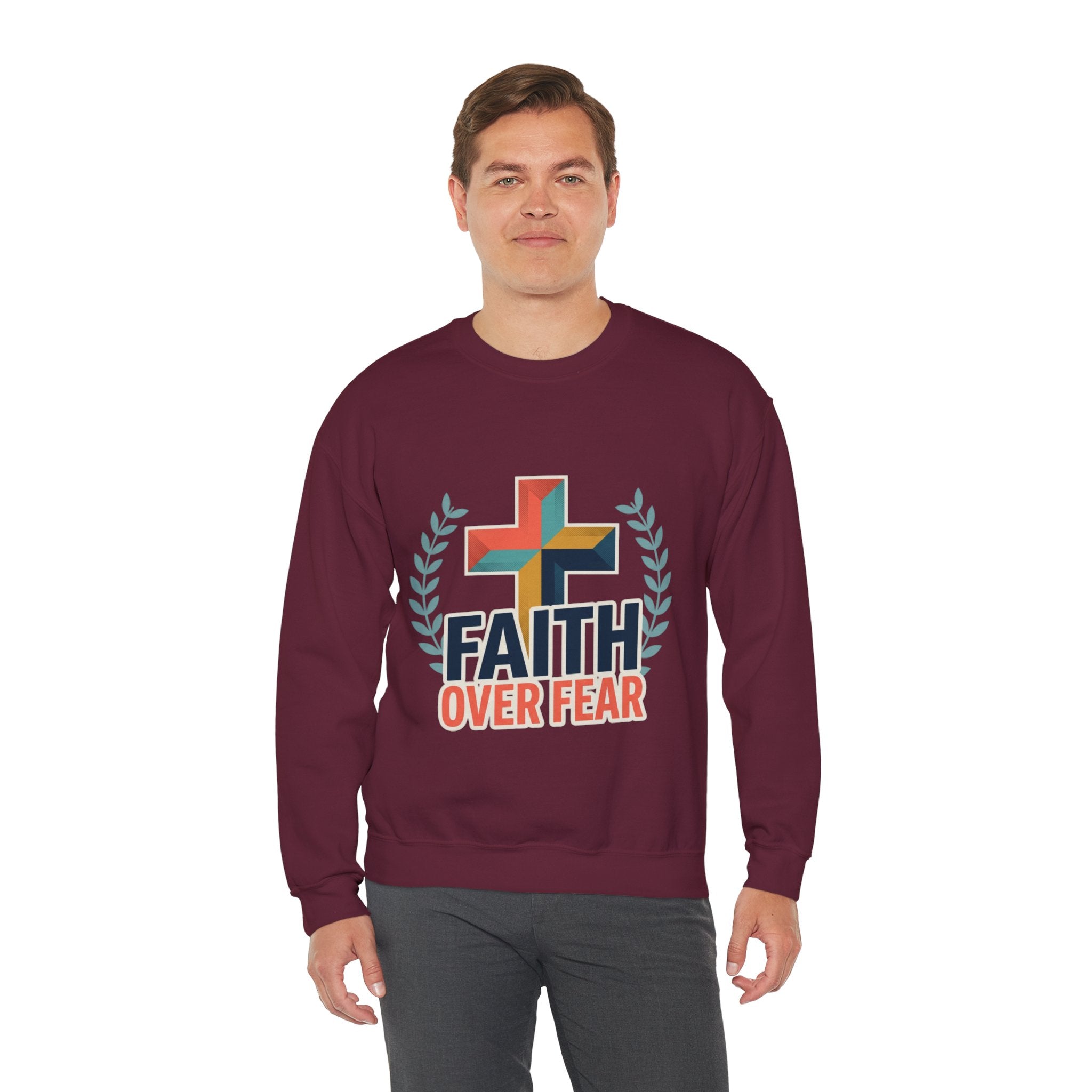 Faith Over Fear Crewneck Sweatshirt — Christian Cross Inspirational Pullover