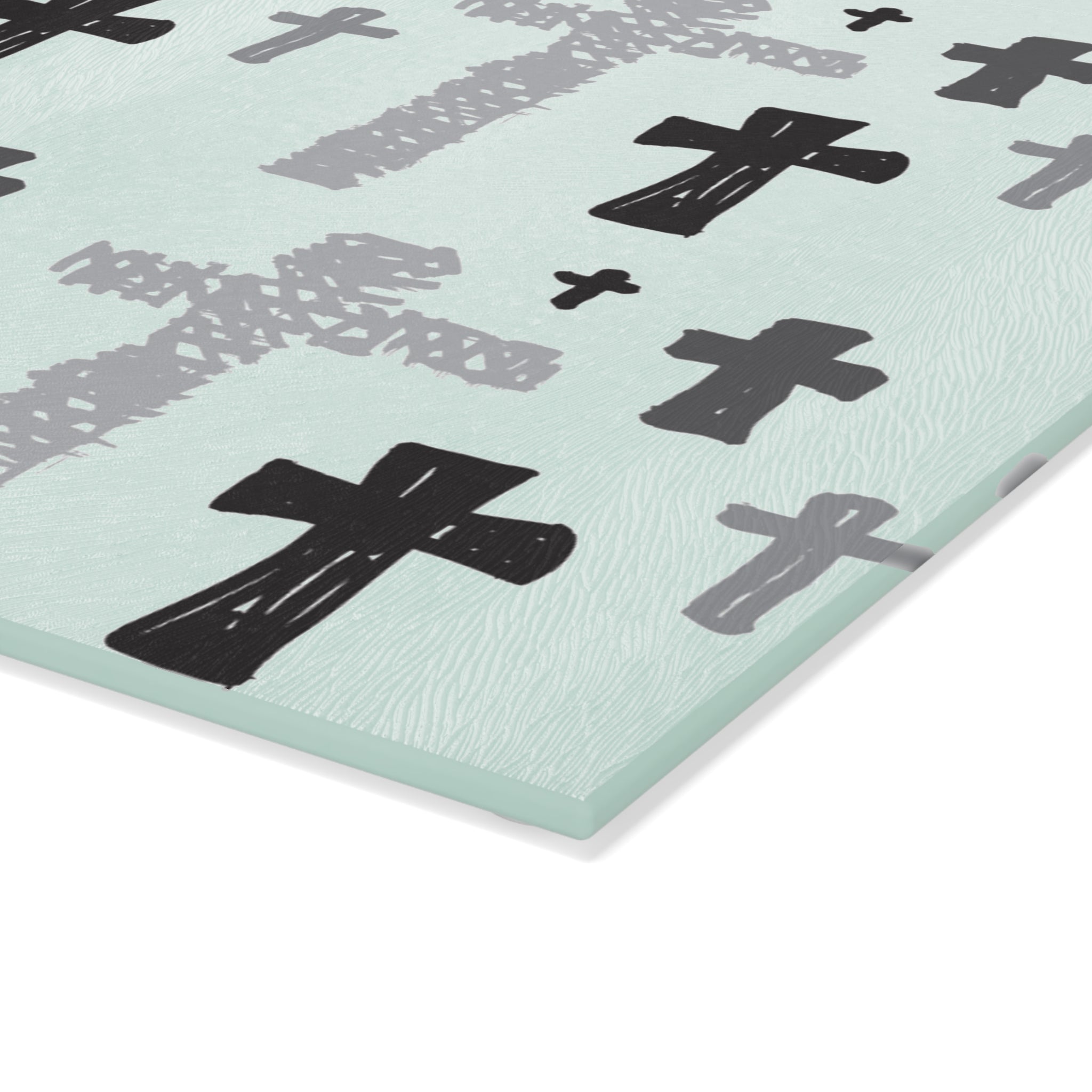 Handdrawn Cross Pattern Glass Cutting Board | Religious Kitchen Décor