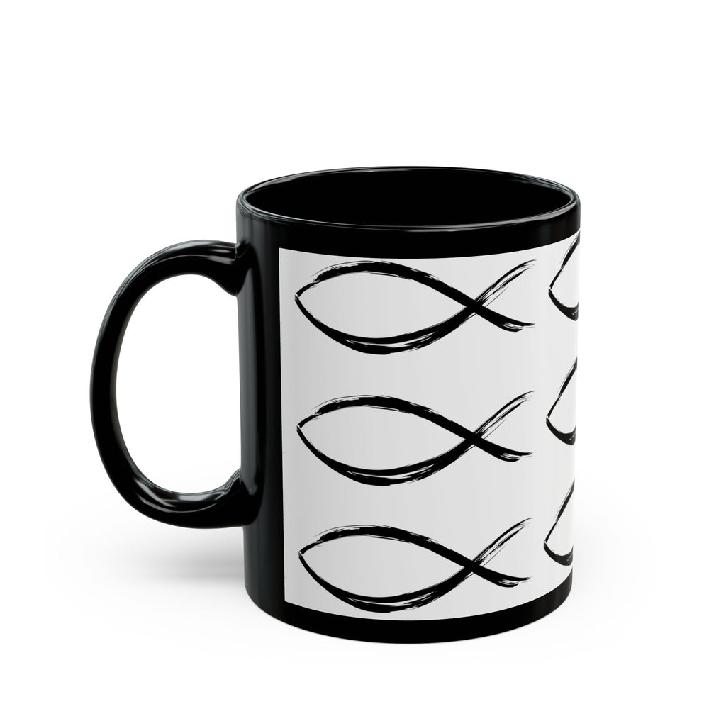 Christian Fish Pattern Mug | Black Ceramic Coffee Mug
