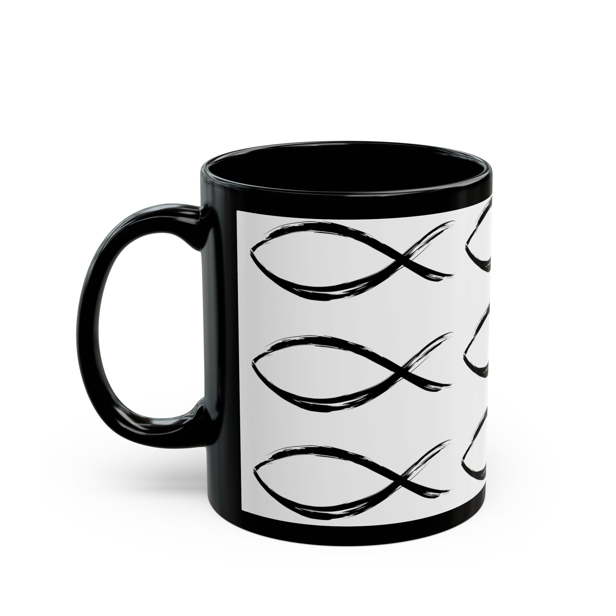 Christian Fish Pattern Mug | Black Ceramic Coffee Mug