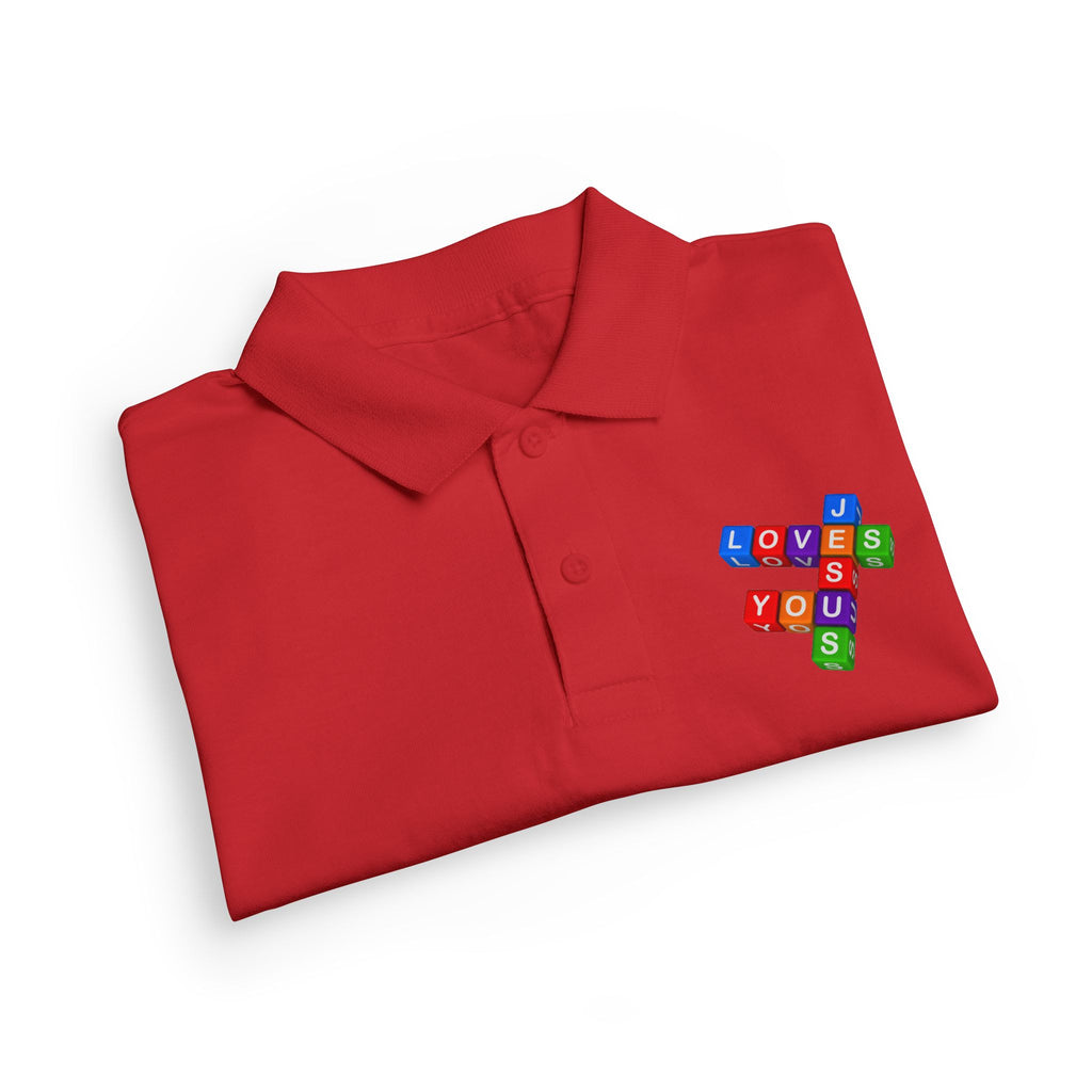 Jesus Loves You cross block design Youth Polo
