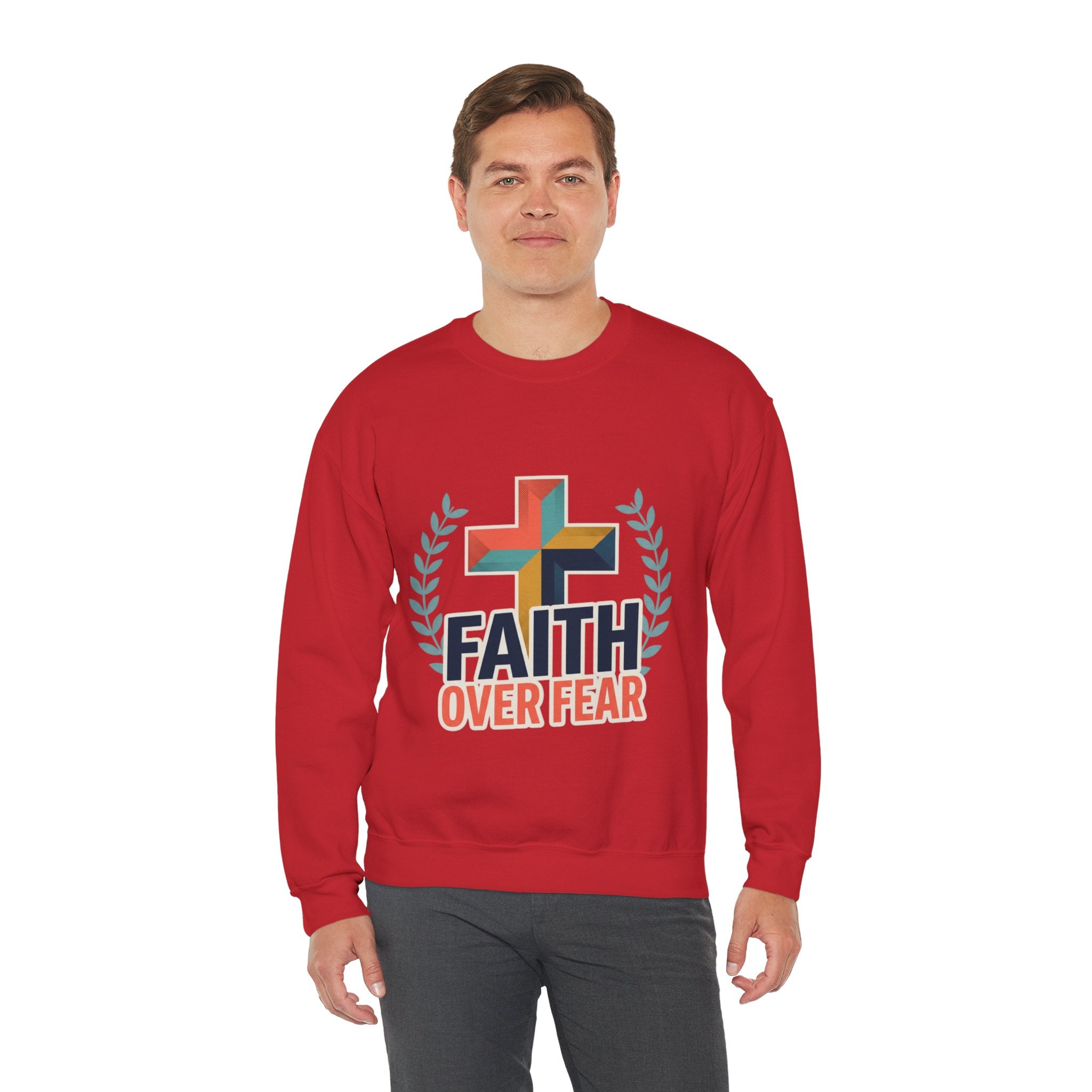 Faith Over Fear Crewneck Sweatshirt — Christian Cross Inspirational Pullover