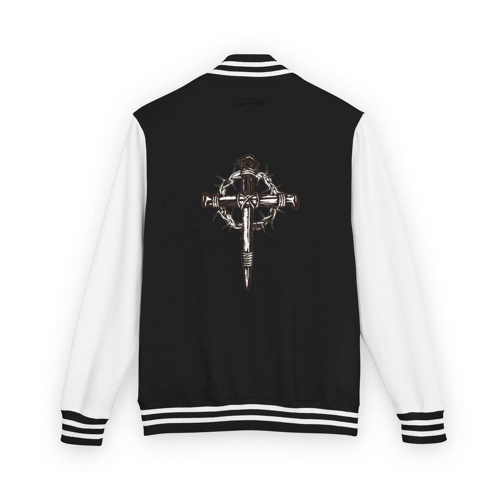 Gothic Cross Nail Emblem Letterman Jacket | Red White Varsity