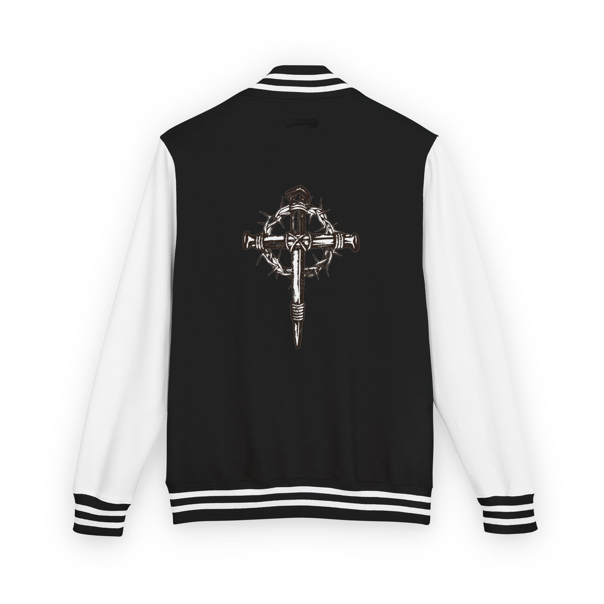 Gothic Cross Nail Emblem Letterman Jacket | Red White Varsity