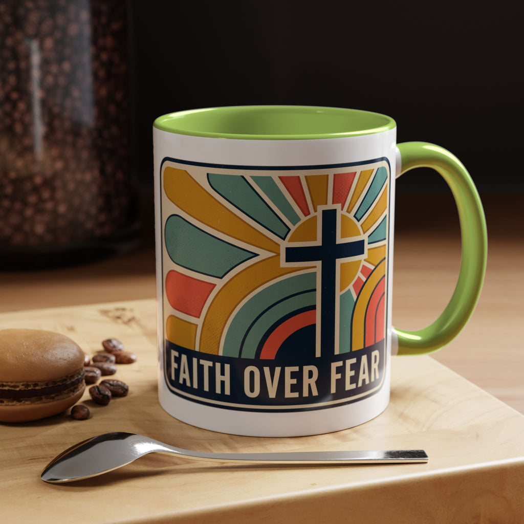 Faith over fear Retro Script Mug | Accent Coffee Mug