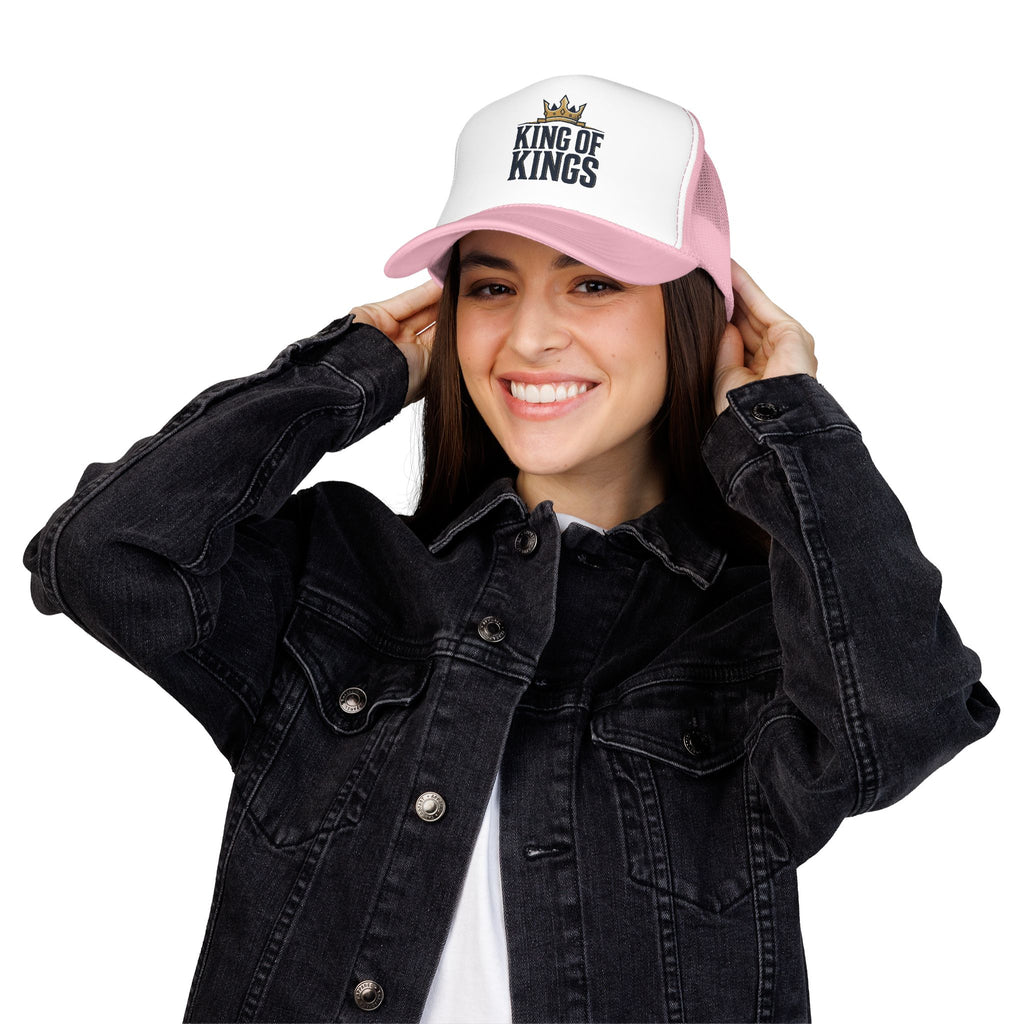 King of Kings Trucker Hat – Foam Mesh Baseball Cap with Gold Crown Design