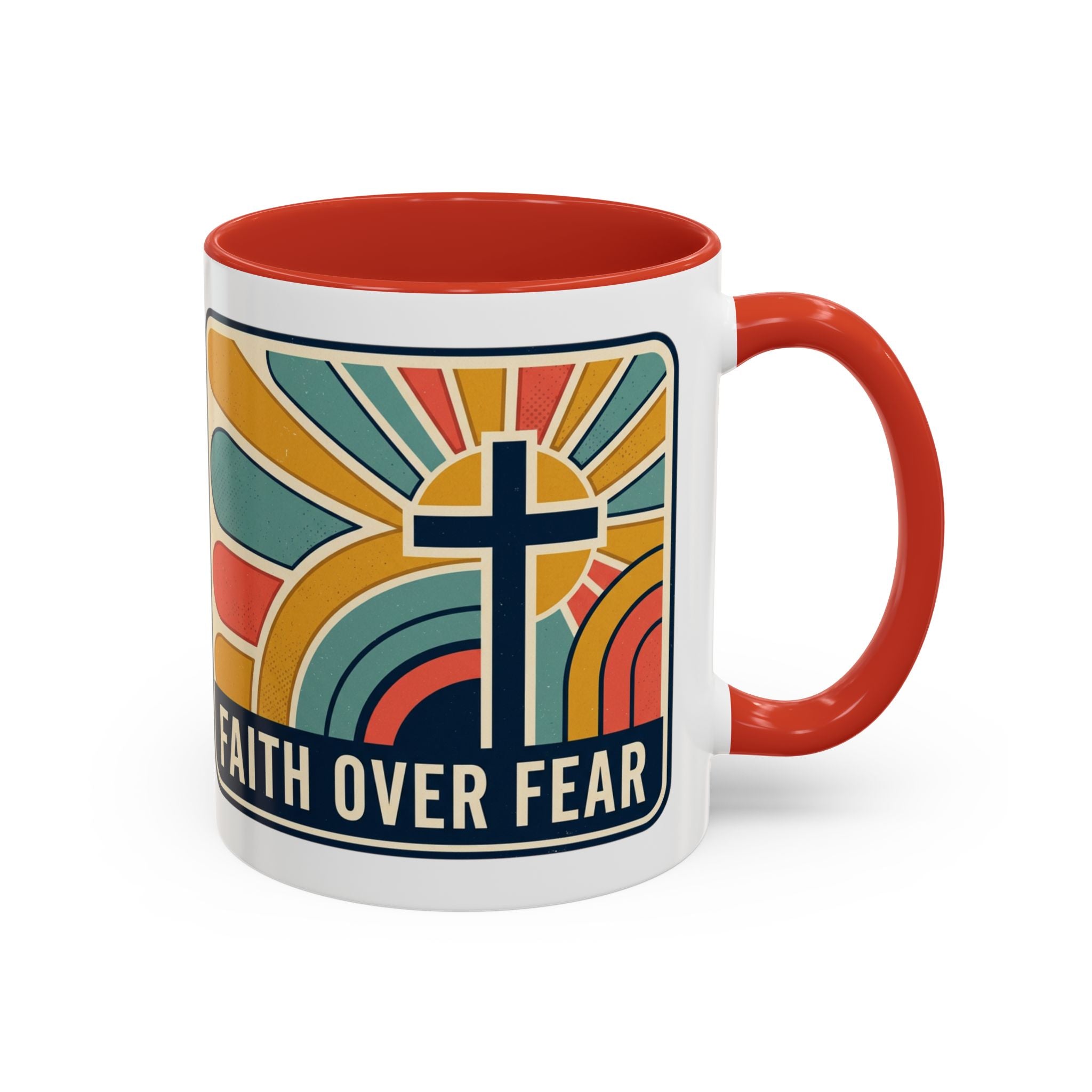 Faith over fear Retro Script Mug | Accent Coffee Mug