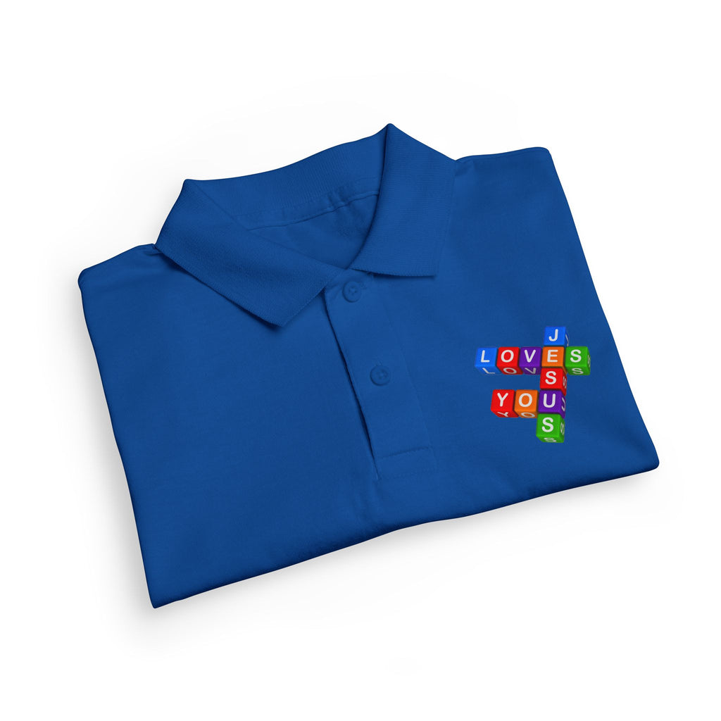 Jesus Loves You cross block design Youth Polo