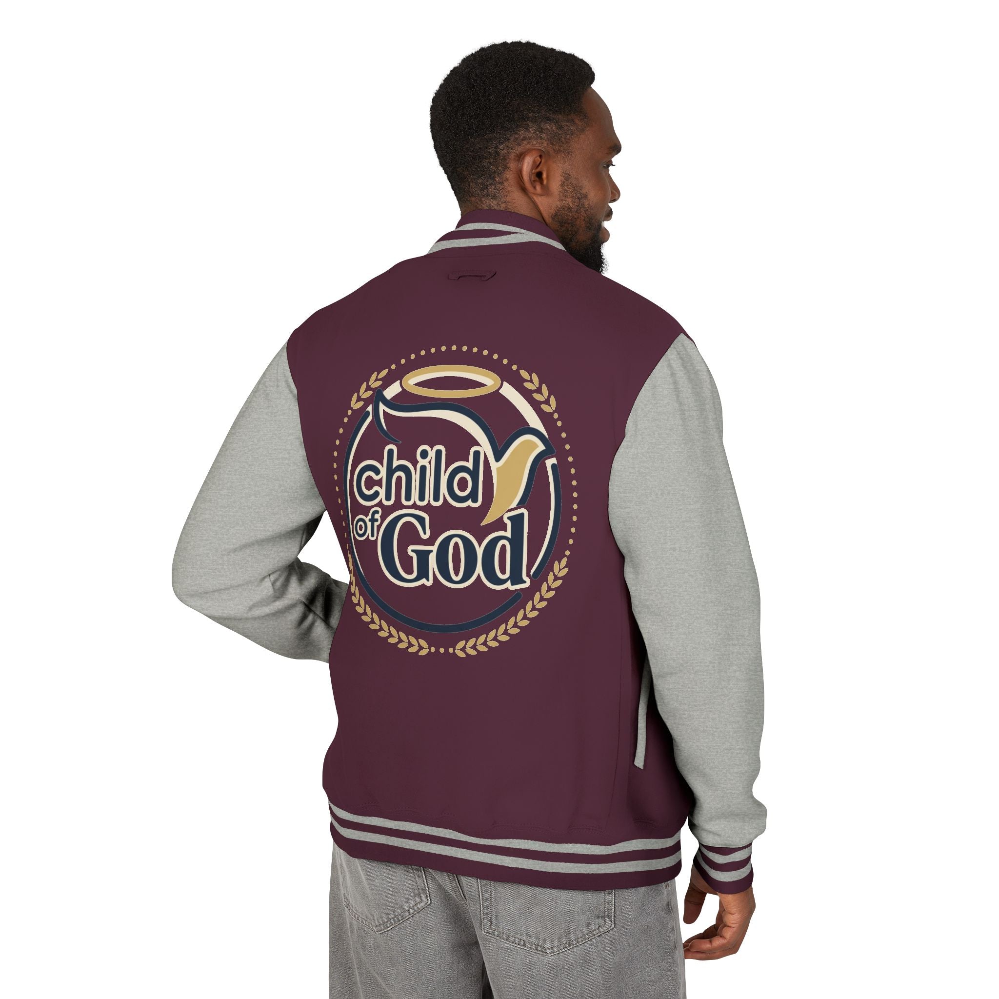Child of God Emblem Letterman Jacket | Red White Varsity