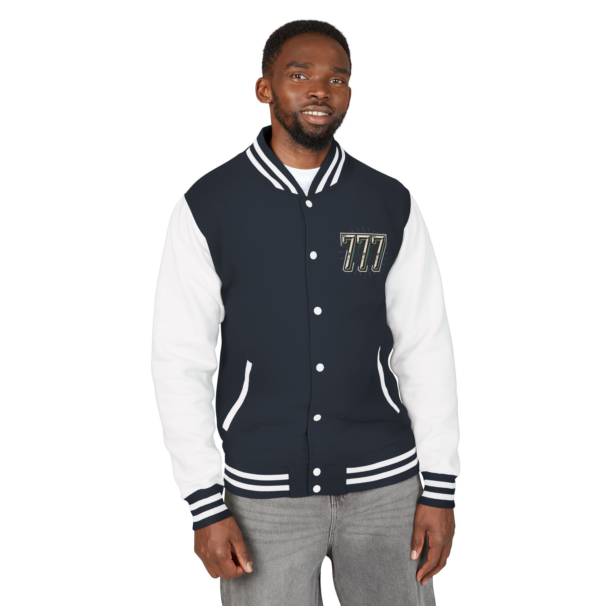 777 Emblem Letterman Jacket | Red White Varsity