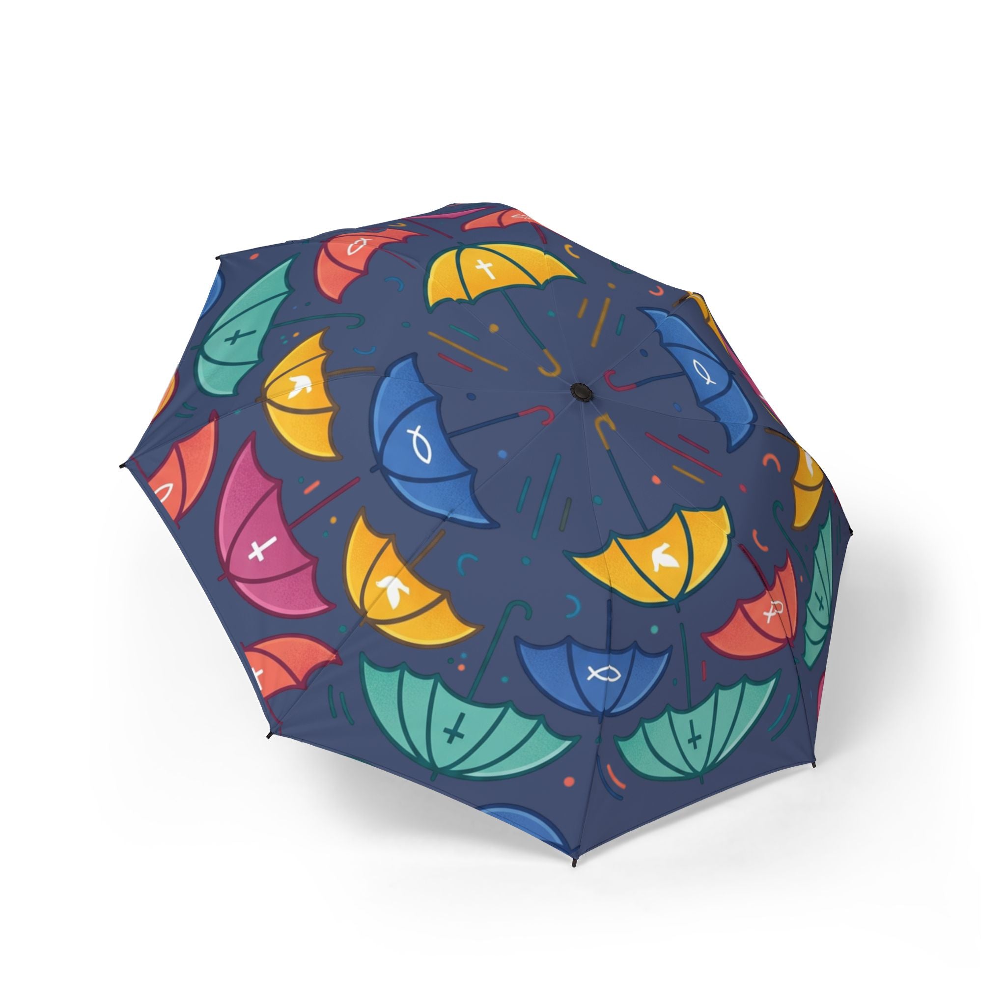 Foldable Umbrella — colorful faith filled, Compact Semi-Automatic Rain Umbrella