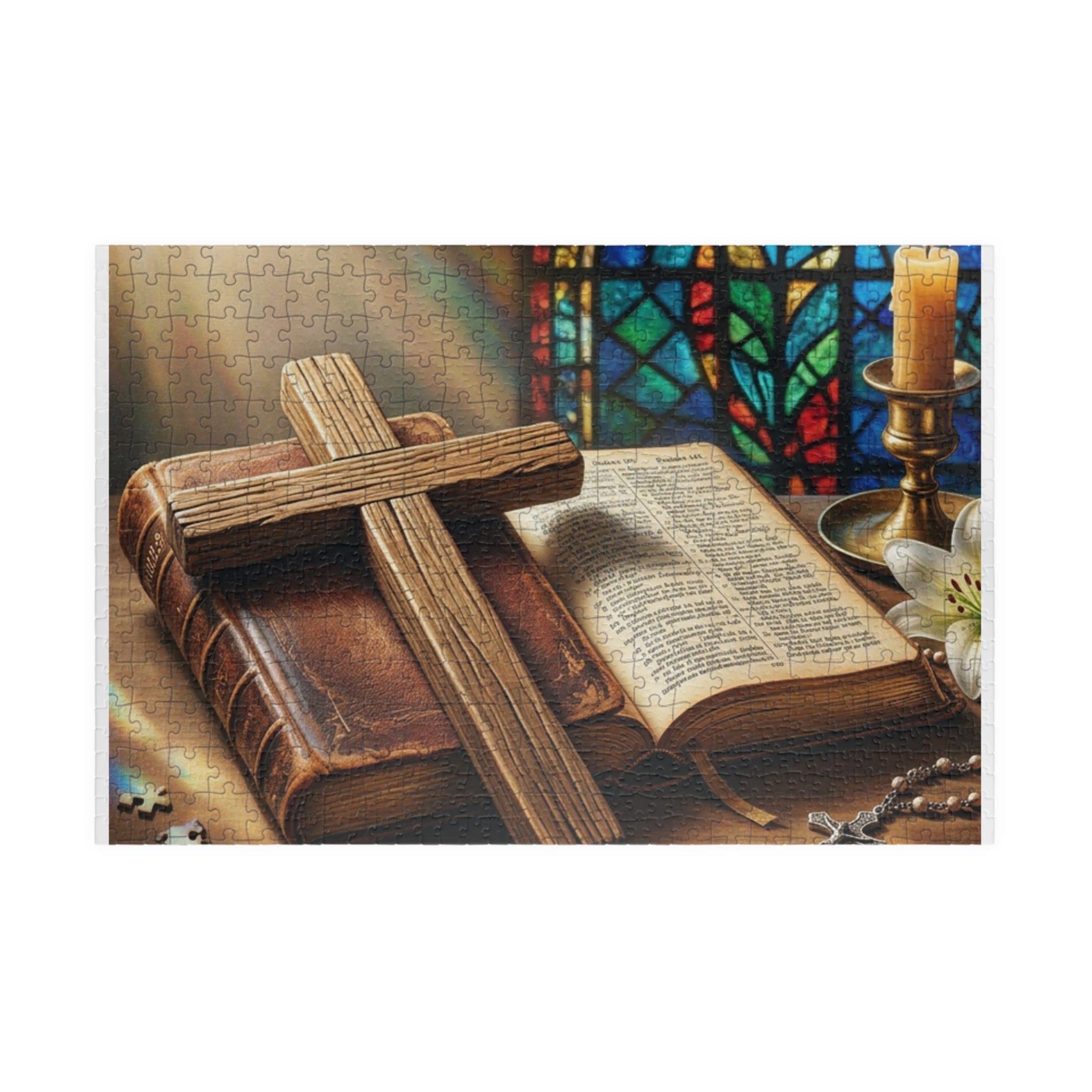 Christian Cross and bible Inspirational Puzzle - Motivational Jigsaw